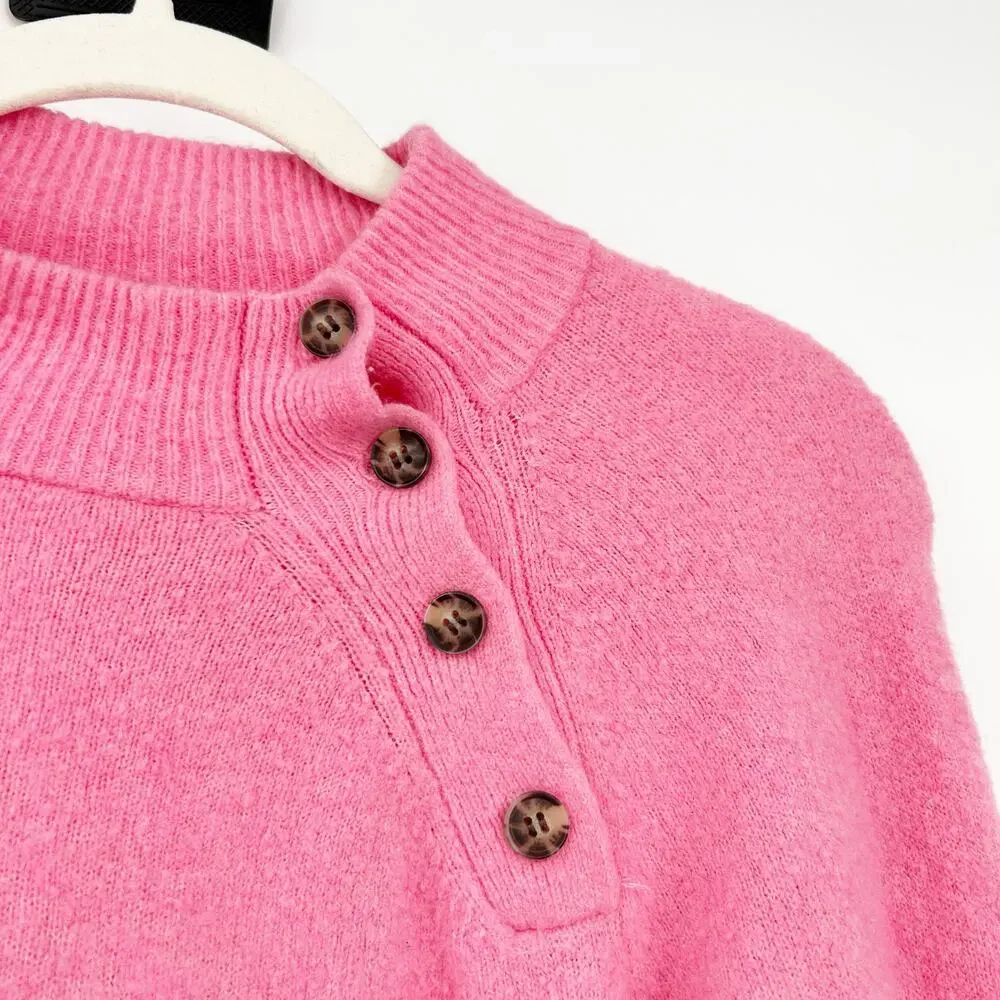 J. Crew Womens Fall Barbiecore Button Extra‎ Soft Yarn Wool Blend Sweater Size S